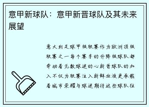 意甲新球队：意甲新晋球队及其未来展望